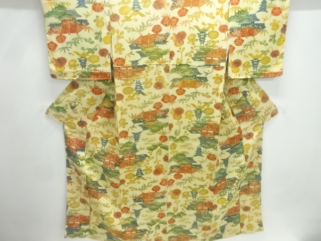 JAPANESE KIMONO / UNUSED KOMON / CHIRIMEN / KATAZOME / TSUJIGAHANA